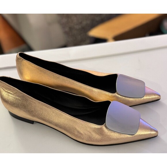 Italian Beautiisoles Leather Womens Flat Loafers Womens Sz 13 Gold Silver - Picture 6 of 10